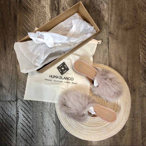 Huma Blanco pink rose fur slides Antonia cruelty free alpaca Peru handmade suede - Picture 8 of 16